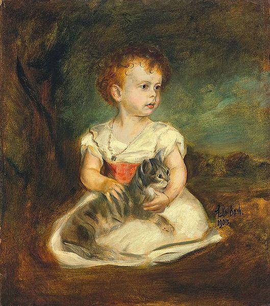 Franz von Lenbach Portrait of a little girl with cat China oil painting art